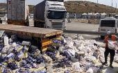 La carga de harina de trigo, arroz y otras comidas fue destruida de forma vandálica en el cruce de Tarqumiya, al sur de Cisjordania.