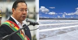 Luis Arce, current Bolivian Socialist President, to the right a Lithium Mine. Illustrative image.