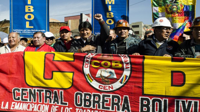 Evo Morales marchó con los trabajadores bolivianos. (Foto: ABI)