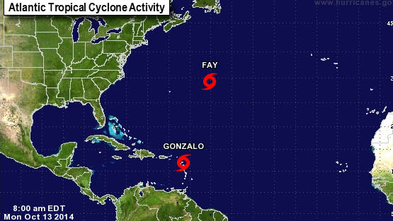 Gonzalo golpeará Puerto Rico con vientos de 95 kilómetros por hora y se convertirá en huracán el martes. (Foto: NDAA)