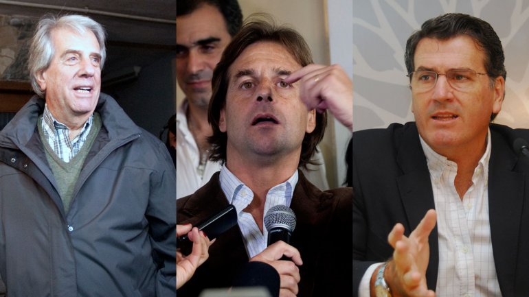 Los candidatos a la presidencia de Uruguay: Tábare Vásquez (izquierda), Luis Lacalle Pou (centro) y Pedro Bordaberry (derecha). (Foto: Archivo)