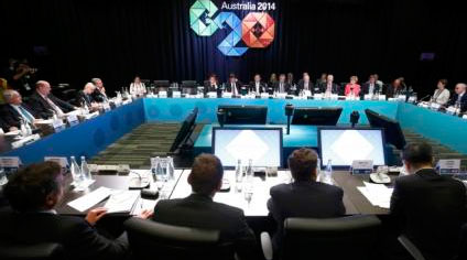 El primer ministro Australiano, Tony Abbot reunido con los líderes del G20 en Australia, Brisbane.