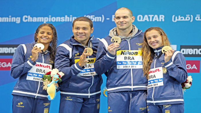 El equipo brasileño se llevó diez medallas que les hizo merecedor en el primer lugar del medallero de natación. (Foto: Correo del Orinoco)