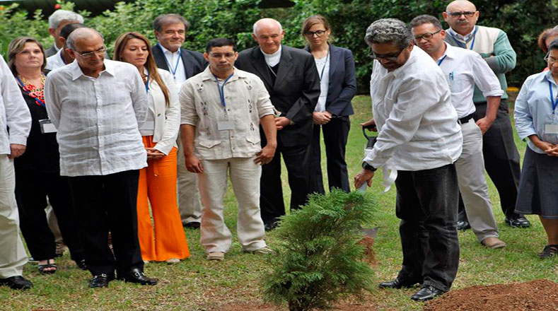 La quinta delegación de víctimas, con apoyo de representantes del Gobierno colombiano y de las FARC-EP sembraron el árbol de la esperanza.