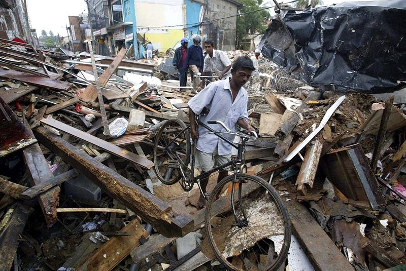 Varias casas en Galle, en el sur de Sri Lanka, quedaron reducidas a escombros.