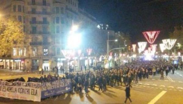 Thousands protested in Barcelona.