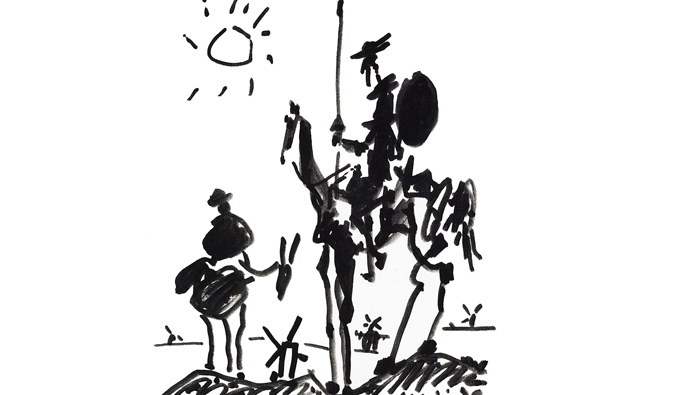 Esta imagen donde aparecen Don Quijote y Sancho Panza pertenece al pintor español Pablo Picasso.