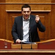 Greek Prime Minister Alexis Tsipras delivers his first major speech in parliament in Athens February 8, 2015.