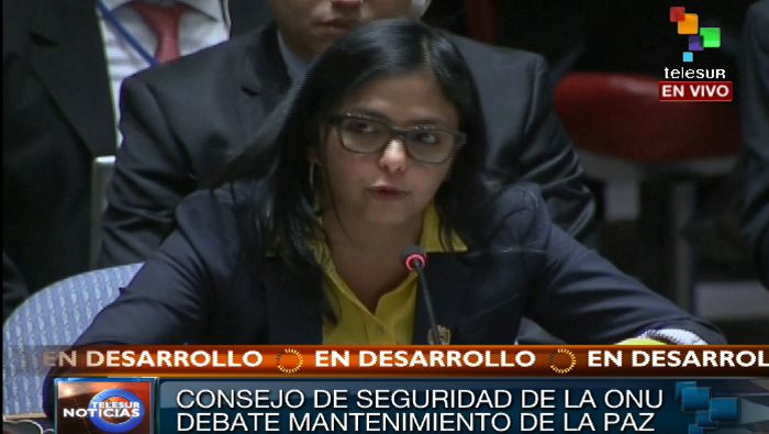 La canciller Delcy Rodríguez asiste al Consejo de Seguridad de la ONU.