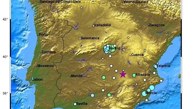 Gráfico del terremoto sentido esta tarde en el centro de la Península