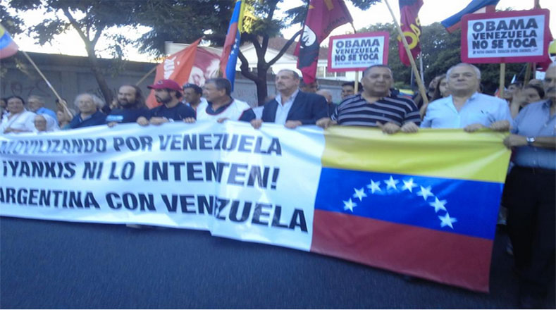 Los argentinos repudiaron la agresión imperialista de Estados Unidos, que el pasado 9 de marzo impuso nuevas sanciones contra Venezuela.