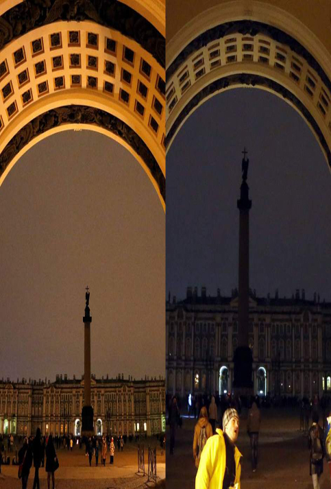 El Museo del Hermitage de San Petersburgo, con las luces encendidas y posteriormente apagadas durante la Hora del Planeta 2015.