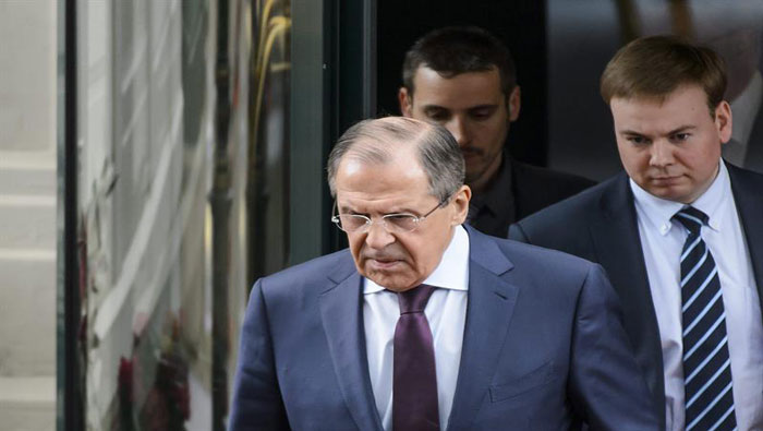 El ministro de Exteriores de Rusia, Serguéi Lavrov durante la nueva ronda de negociaciones sobre el programa nuclear de Irán, en Lausana, Suiza
