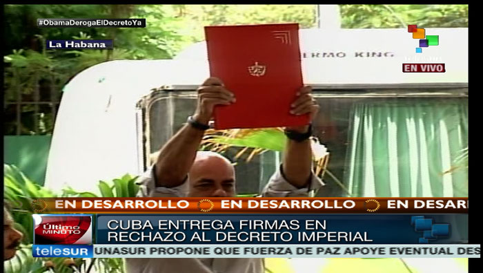 Las firmas fueron entregadas por el héroe cubano Fernando González.