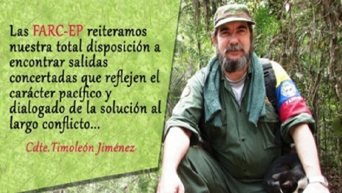 El jefe de las FARC,Timoleón Jiménez reiteró la necesidad de una salida política concertada.