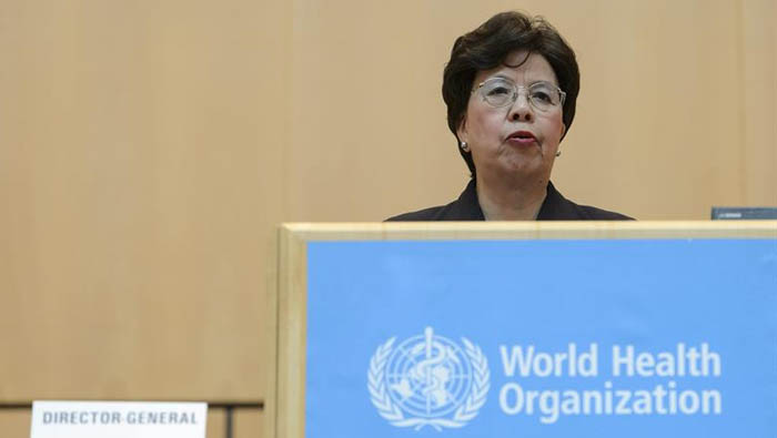 La directora de la OMS, Margaret Chan, durante su intervención en la 68 Asamblea Mundial de la Salud en Ginebra.