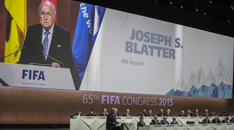 El presidente de la FIFA, Joseph Blatter, ofreció un discurso durante el 65º Congreso de la FIFA. 