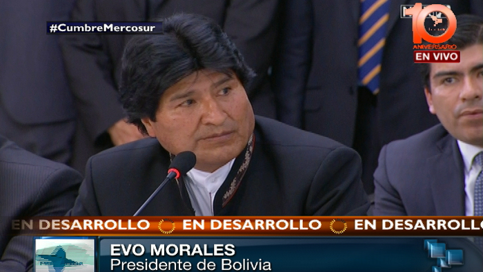 El presidente de Bolivia agradeció el apoyo expresado por los participantes de la Cumbre de los Pueblos del Mercosur.