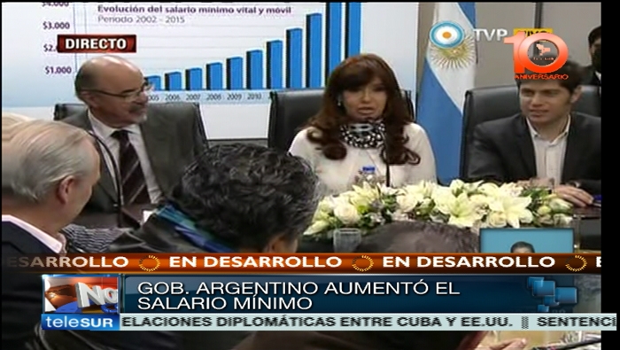La presidenta de Argentina, Cristina Fernández, anunció el nuevo incremento salarial en el país.