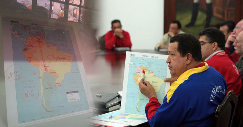 Mapa utilizado por el Comandante Chávez para mostrar los cambios que ha dado la región. "La América Latina ha empezado a cambiar y un nuevo rostro está definiéndose en América Latina, en el Caribe. Estamos viviendo tiempos cruciales. Está muriendo una época y está naciendo otra época".