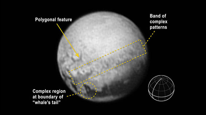 Los Científicos de la Agencia Espacial de Estados Unidos (NASA) utilizaron la imagen mejorada a color para detectar las diferencias de composición y textura en la superficie de Plutón.