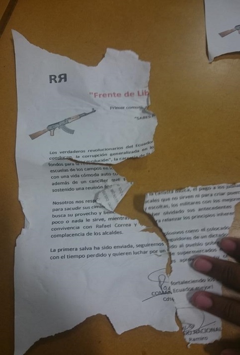 El panfleto está firmado por un "Comandante Ramiro". Y alerta de que se trata de un "primer comunicado".