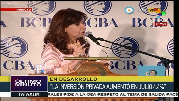 La presidenta Cristina Fernández habló en la Bolsa de Comercio.