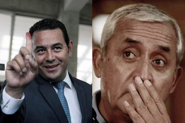 El ganador de la primera vuelta de las elecciones fue Jimmy Morales (izquierda), cuyo Gobierno podría seguir el esquema de la administración de Pérez Molina (derecha).