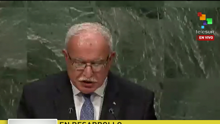 El Canciller palestino durante su intervención en la ONU.