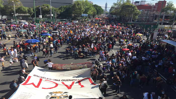 La movilización se llamó “Jornada de Tlatelolco a Ayotzinapa. 47 años de lucha contra la impunidad”.