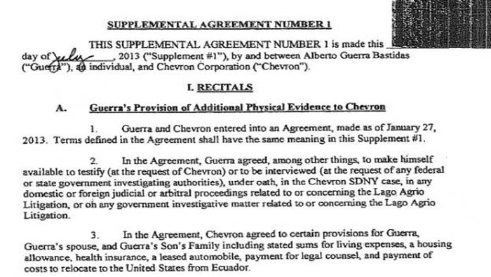 El documento, que confirmaría el acuerdo entre el juez Guerra y Chevron, fue difundido por el presidente Rafael Correa en su cuenta de Twitter.