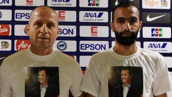 Los miembros del equipo nacional de fútbol no ocultaron su apoyo al presidente al Assad y su compromiso con el país.