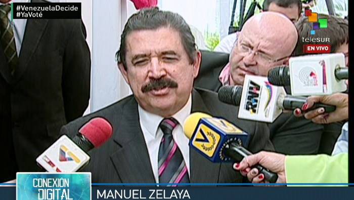 Zelaya manifestó su admiración por el proceso electoral en Venezuela.