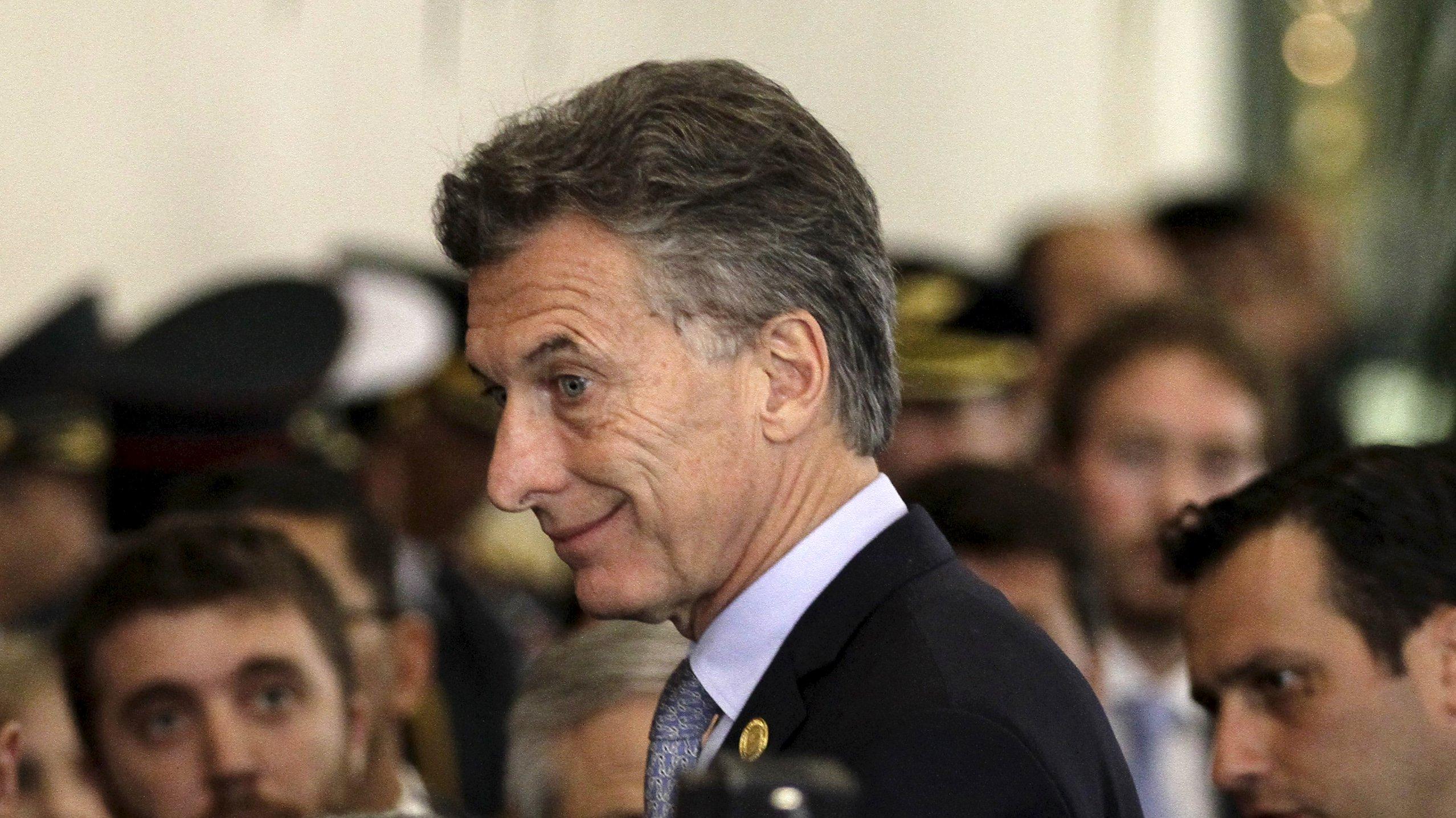 Argentina's President Mauricio Macri smiles at the Summit of Heads of State of MERCOSUR.
