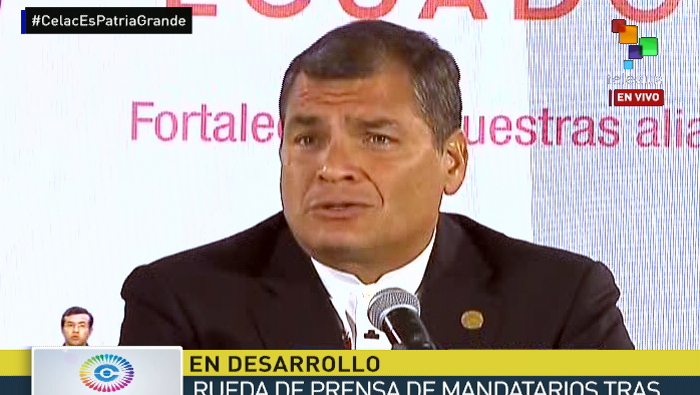 Rafael Correa (Ecuador) y Danilo Medina (República) ofrecieron una rueda de prensa al culminar la IV Cumbre de la CELAC.