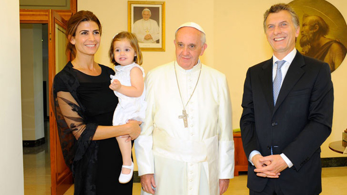 En septiembre de 2013, Macri junto a su esposa Juliana Awada y su hija Antonia, visitaron al papa Francisco en el Vaticano.