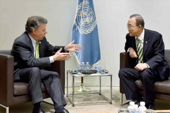 Santos se reunió con Ban Ki moon durante su visita a Nueva York.