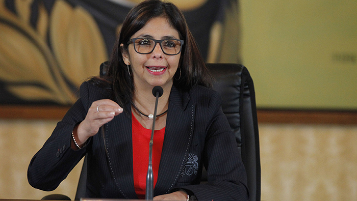 Delcy Rodríguez reiteró el llamado al diálogo por la paz del país.