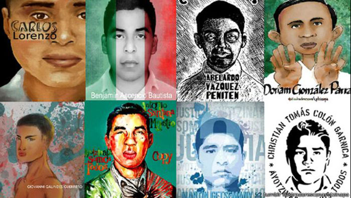 Los retratos fueron hechos por ilustradores que exigen la aparición de los 43 normalistas.