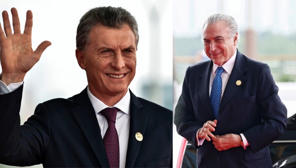 El presidente de Argentina, Mauricio Macri, y el presidente interino de Brasil Michel Temer, se saludaron en la cumbre G20.