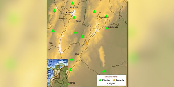 El epicentro del sismo se registró a las 19:20 hora local  cerca del municipio de Colombia, en el departamento del Huila, en el suroeste del país, a una profundidad menor a 30 kilómetros.