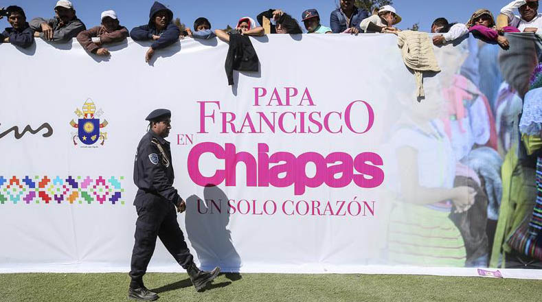 Las fuerzas de seguridad se hicieron presentes durante la visita del Papa Francisco al estado de Chiapas