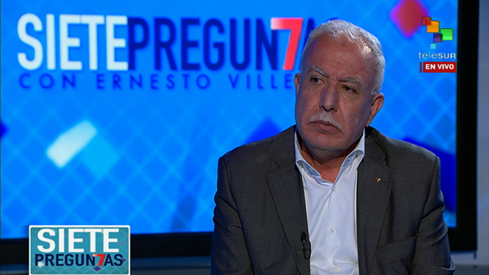 El canciller palestino en una entrevista para el programa Siete Preguntas, conversó con el periodista venezolano Ernesto Villegas sobre los territorios ocupados por Israel.