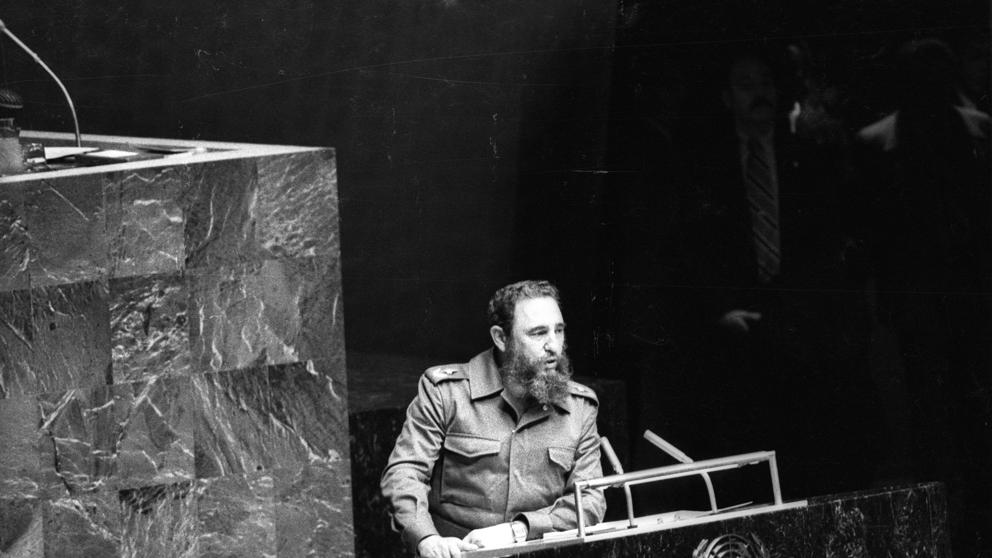 La foto del discurso en la ONU de 1979 es una imagen icónica  de Fidel Castro