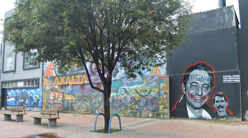 Graffiti con el retrato de Rafael Uribe Noguera, el asesino confeso de la niña Yuliana Samboní.