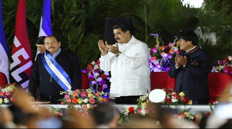 Varios líderes latinoamericanos, entre ellos Nicolás Maduro (Venezuela) y Evo Morales (Bolivia) acompañaron a Ortega en su toma de posesión.