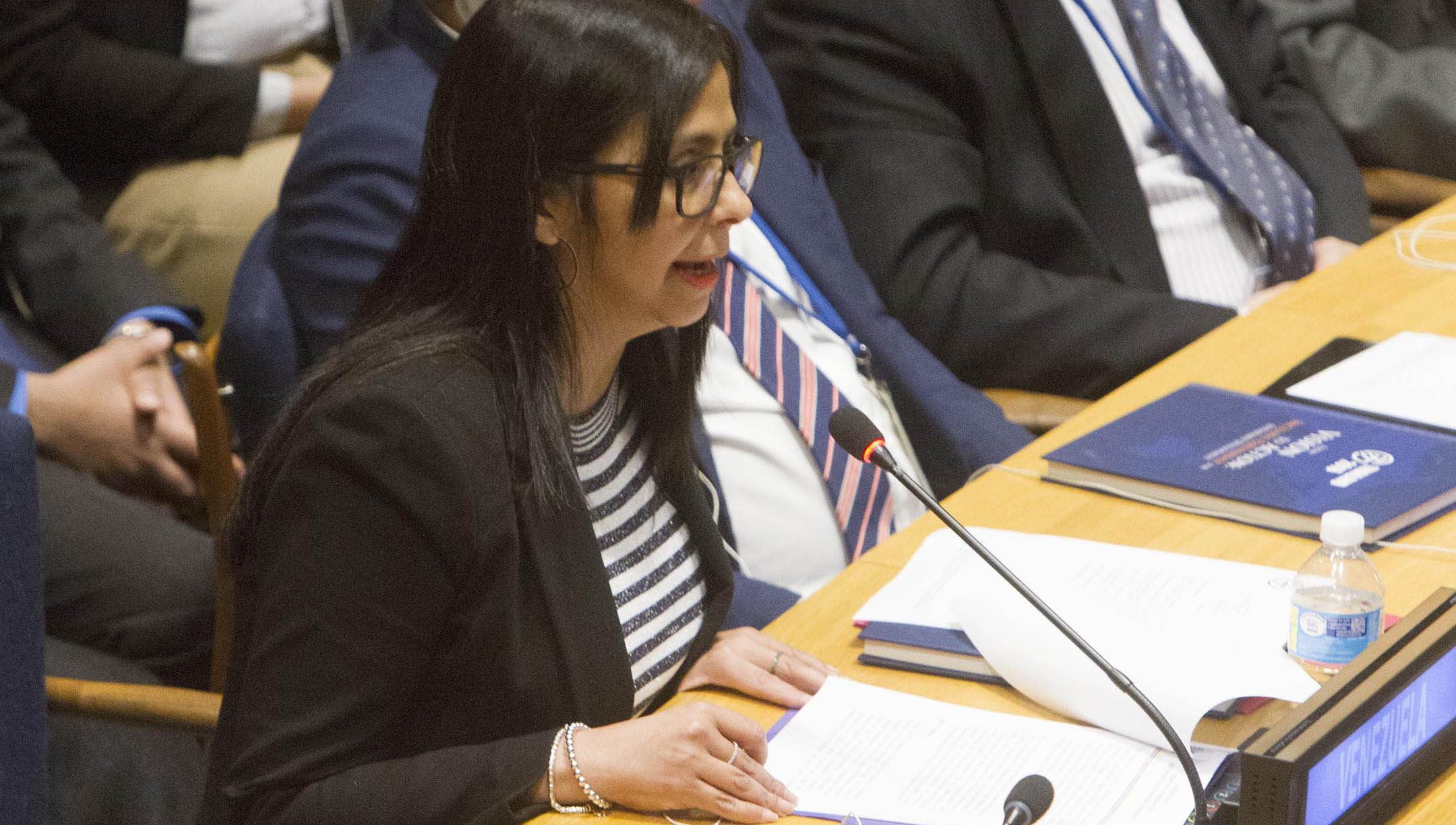 Delcy Rodríguez estuvo en la ONU durante el traspaso de mando del G77.