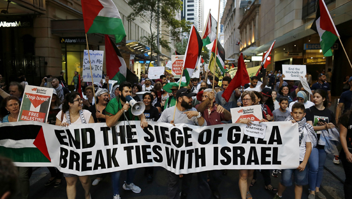 Los manifestantes en Sídney rechazan los asentamientos ilegales en Palestina.