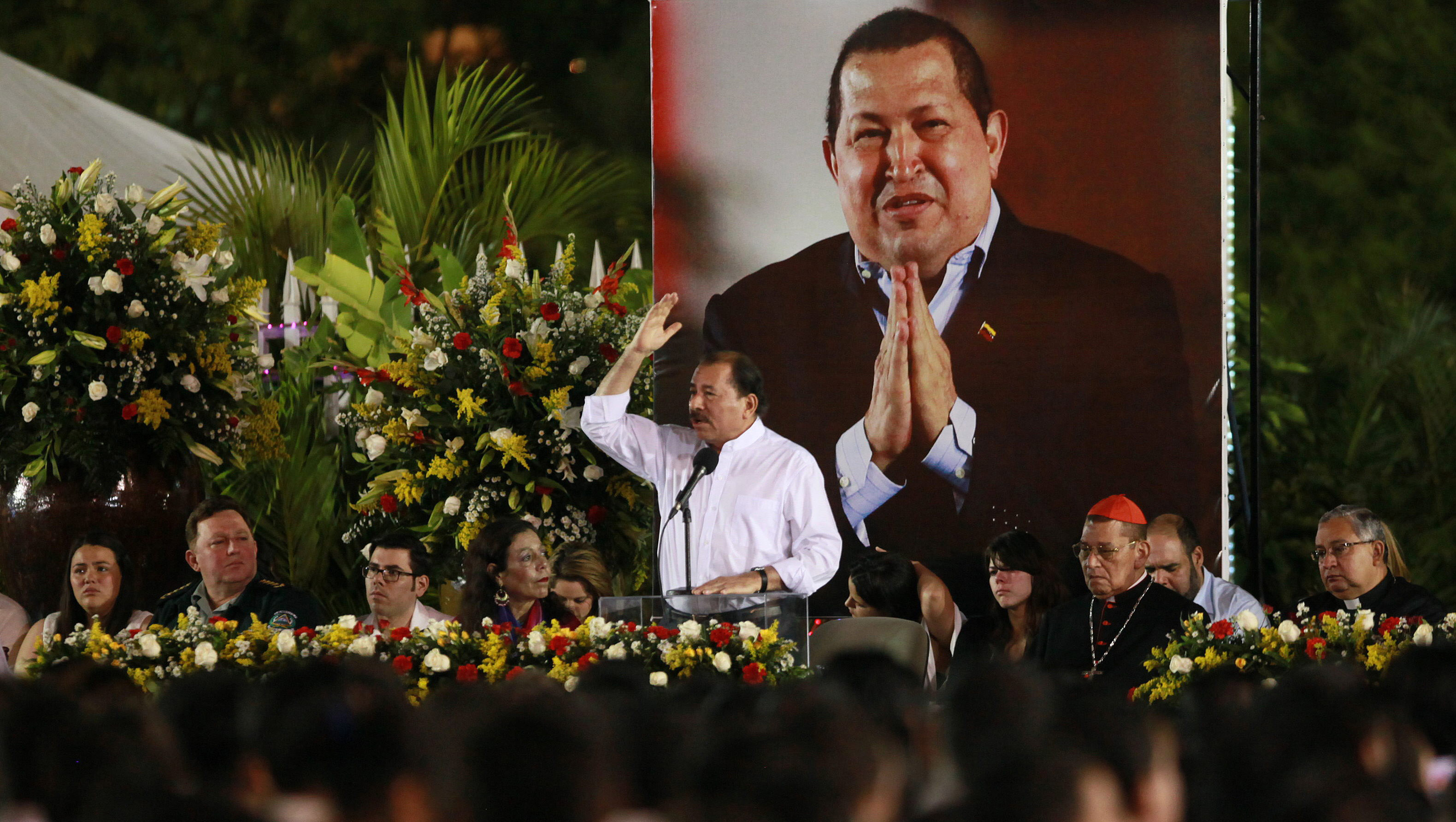 Ortega (c) durante un homenaje póstumo al líder socialista el 5 de marzo de 2013.