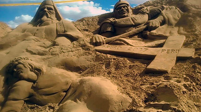Unos 270 artistas plásticos plasmaron esculturas gigantescas de arena en  Kochiraya, zona noroeste de la ciudad de Oruro (Bolivia).